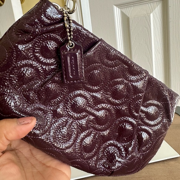 35. Coach Signature Patent Leather Large Wrislet, Dark Purple Color, EUC - Picture 3 of 9